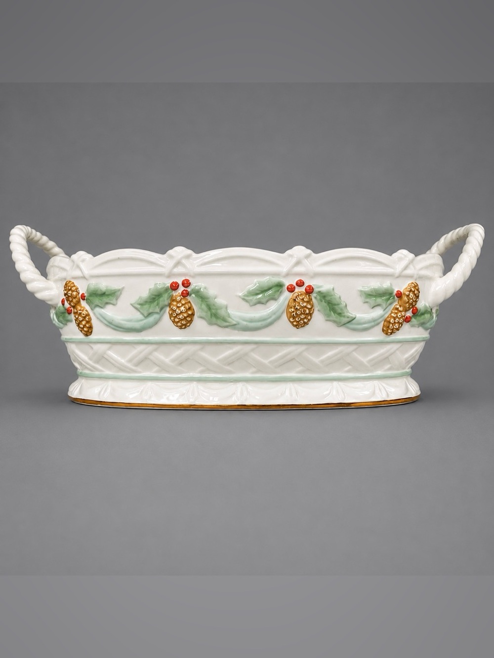 Lenox Oval Pinecone Dish With Braided Handles Beautiful Vintage - Picture 8 of 10